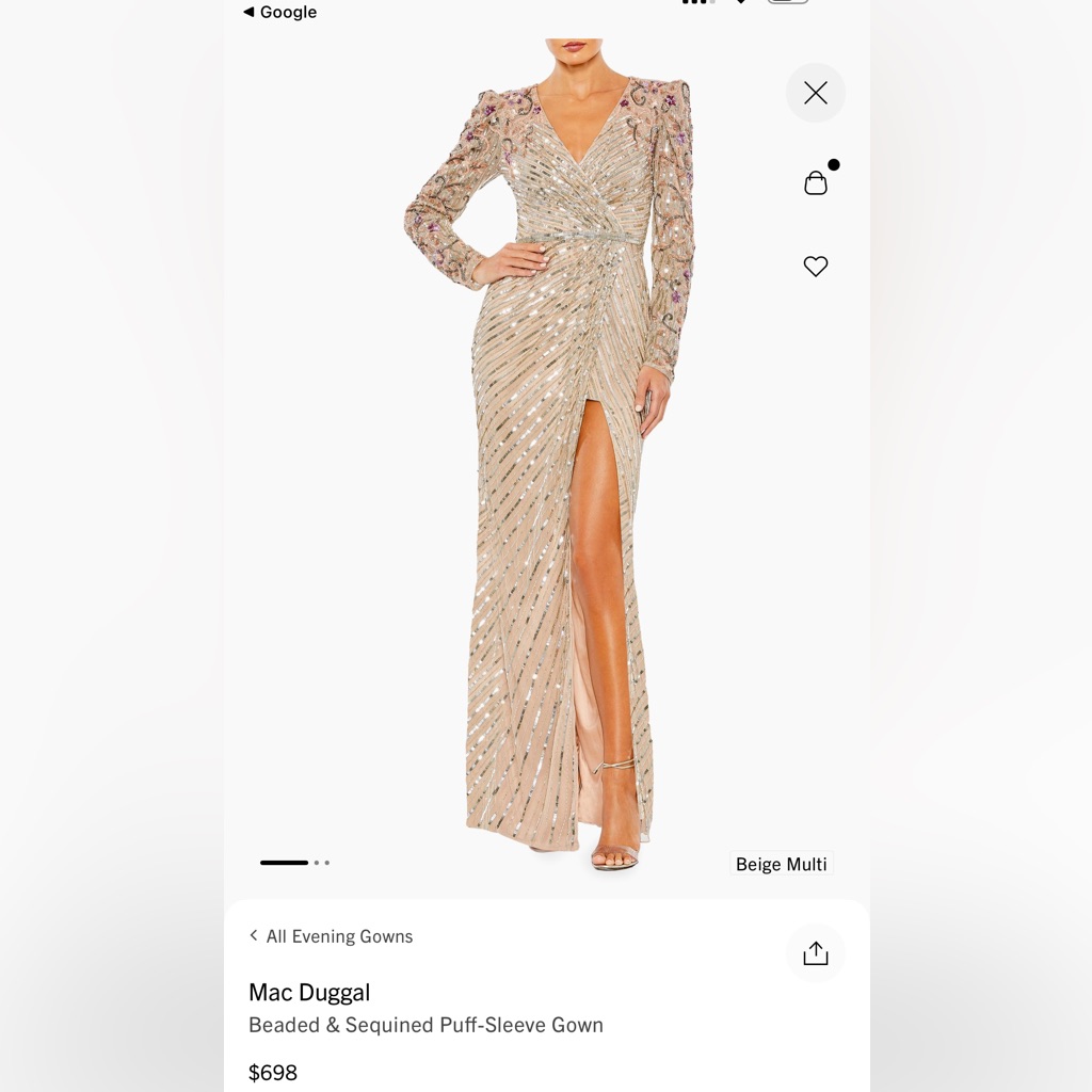 Mother Of Groom Mac Duggal Beaded & Sequin Puff- Sleeve Evening Gown Size 12